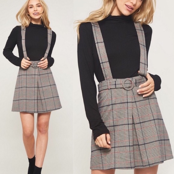 Plaid Overall Skirt, Pleated Skater Skirt - Picture 3 of 7